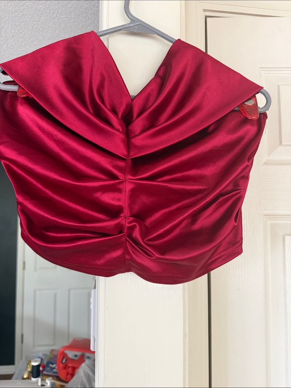 SHEIN Red Satin Ruched Crop Top